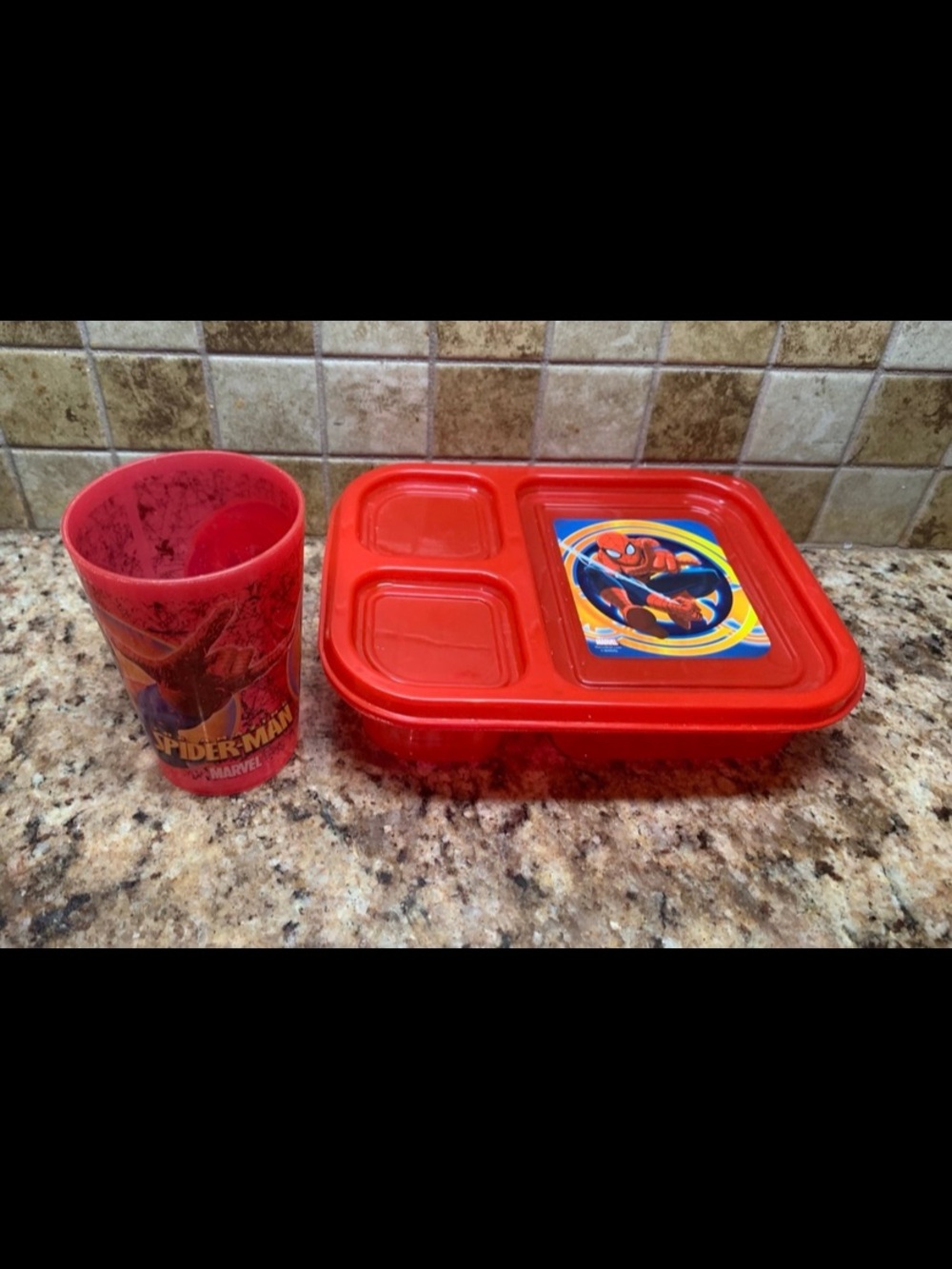 Red Marvel Spider-Man Bento-Style Lunch Box w/ (3) Compartments & Drinking Cup